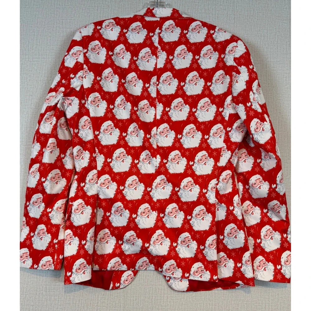 Suslo Couture Mens Red Santa Claus Print Slim Fit Blazer Jacket Size L 42 Kitsch